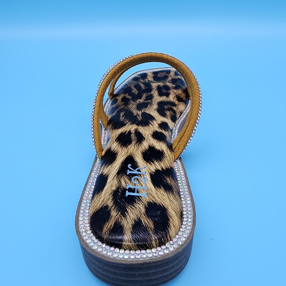 Leopard Print Rhinestone Sandals - Picture 3 of 4
